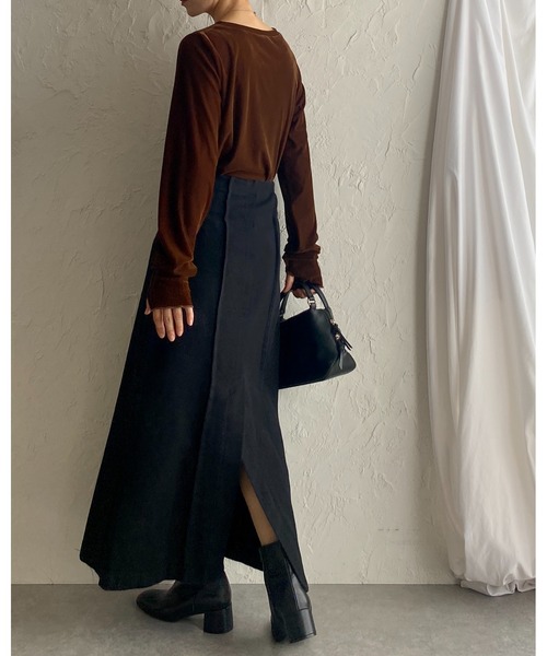 She's Closet（シーズクローゼット）の「指穴あき長袖サムホールシアーベロアトップス（Tシャツ/カットソー・レディース・アイボリー/ブラック/グレー/ブラウン・FREE）」の22枚目の写真