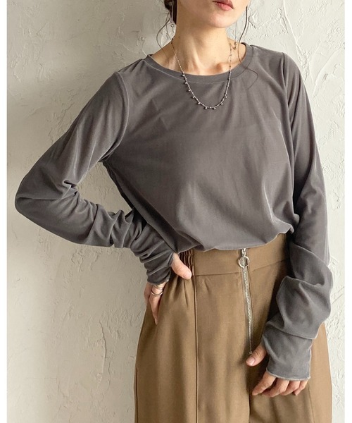 セール】指穴あき長袖サムホールシアーベロアトップス（Tシャツ
