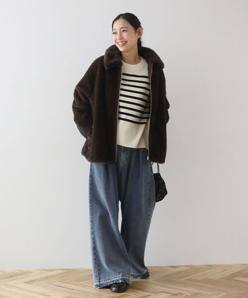 Green Parks(グリーンパークス)の「タックワイドデニムパンツ(デニムパンツ・レディース・インディゴブルー/ブラック・FREE)」の10枚目の写真