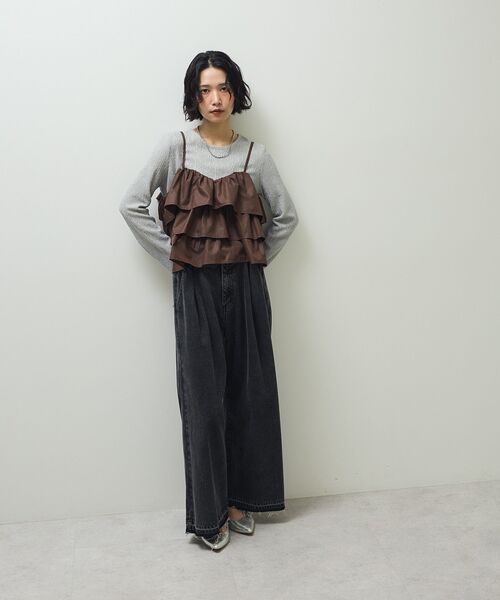 Green Parks(グリーンパークス)の「タックワイドデニムパンツ(デニムパンツ・レディース・インディゴブルー/ブラック・FREE)」の13枚目の写真