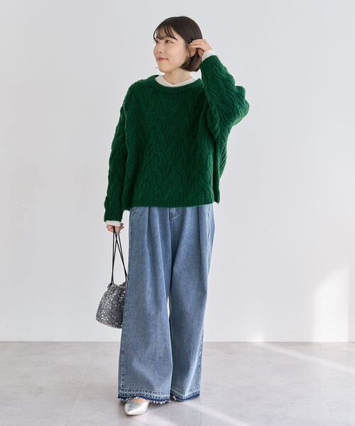 Green Parks(グリーンパークス)の「タックワイドデニムパンツ(デニムパンツ・レディース・インディゴブルー/ブラック・FREE)」の15枚目の写真