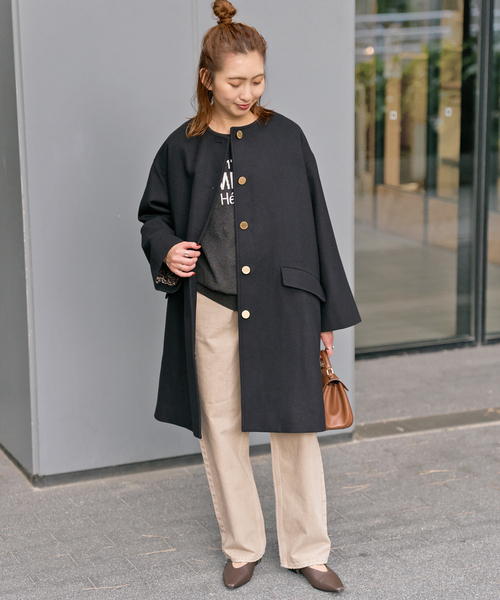 Spick & Span（スピックアンドスパン）の「TRADITIONAL WEATHERWEAR / 別注LINTON N/C*（ノーカラーコート・レディース・ブラウン/グレー/ブラック・34）」の5枚目の写真