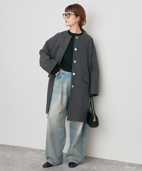 Spick & Span（スピックアンドスパン）の「TRADITIONAL WEATHERWEAR / 別注LINTON N/C*（ノーカラーコート・レディース・ブラウン/グレー/ブラック・34）」の6枚目の写真