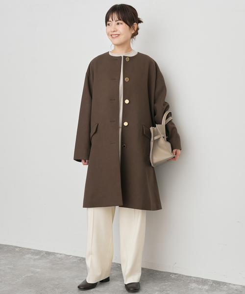 Spick & Span（スピックアンドスパン）の「TRADITIONAL WEATHERWEAR / 別注LINTON N/C*（ノーカラーコート・レディース・ブラウン/グレー/ブラック・34）」の7枚目の写真