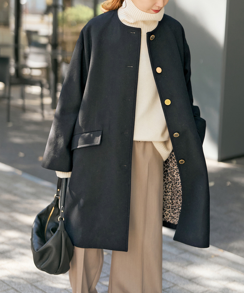 Spick & Span（スピックアンドスパン）の「TRADITIONAL WEATHERWEAR / 別注LINTON N/C*（ノーカラーコート・レディース・ブラウン/グレー/ブラック・34）」の8枚目の写真