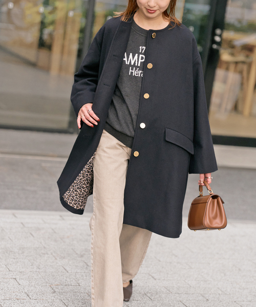 Spick & Span（スピックアンドスパン）の「TRADITIONAL WEATHERWEAR / 別注LINTON N/C*（ノーカラーコート・レディース・ブラウン/グレー/ブラック・34）」の12枚目の写真