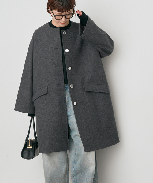 Spick & Span（スピックアンドスパン）の「TRADITIONAL WEATHERWEAR / 別注LINTON N/C*（ノーカラーコート・レディース・ブラウン/グレー/ブラック・34）」の18枚目の写真