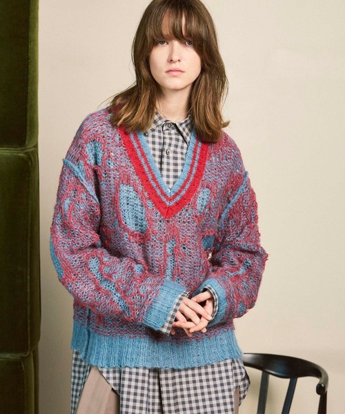 UNISEX》Mohair Sheer V-Neck Knit Pullover/モヘアシアーVネック