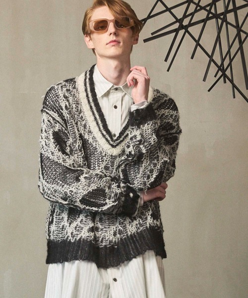 UNISEX》Mohair Sheer V-Neck Knit Pullover/モヘアシアーVネック