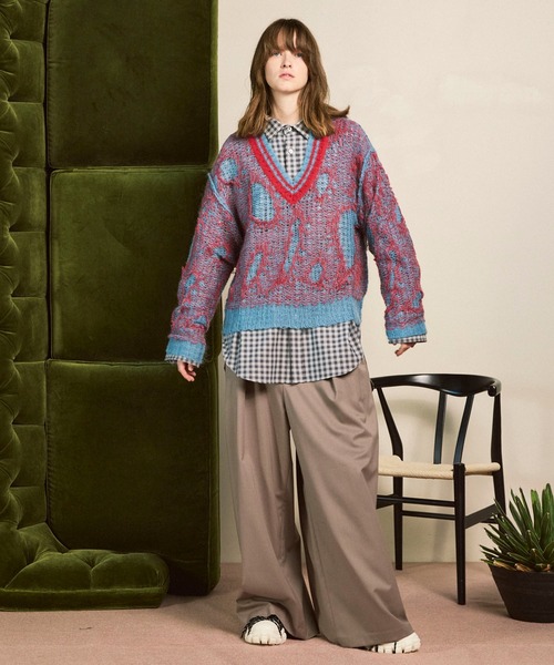 メゾンスペシャル　ダメージ加工Vネックニット　オフホワイト　サイズ1 メゾンスペシャル ダメージ加工Vネックニット オフホワイト サイズ1