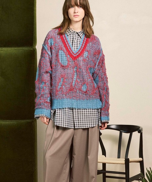 UNISEX》Mohair Sheer V-Neck Knit Pullover/モヘアシアーVネック