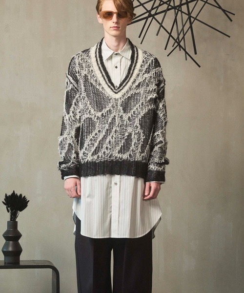 UNISEX》Mohair Sheer V-Neck Knit Pullover/モヘアシアーVネック