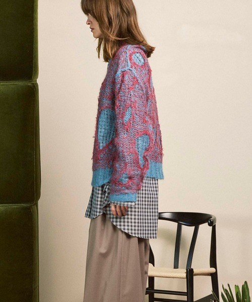 MAISON SPECIAL(メゾンスペシャル)の「《UNISEX》Mohair Sheer V-Neck Knit Pullover/モヘアシアーVネックニットプルオーバー【MAISON SPECIAL/メゾンスペシャル】(ニット/セーター・メンズ・ブラック/レッド・0/1/2)」の11枚目の写真