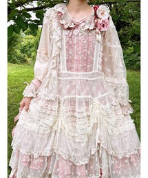 新品 ピンクハウス♥フード付きピコフリルいっぱいのタブリエ/キナリ PINK HOUSE(ピンクハウス)の「クマ耳フード付きタブリエ