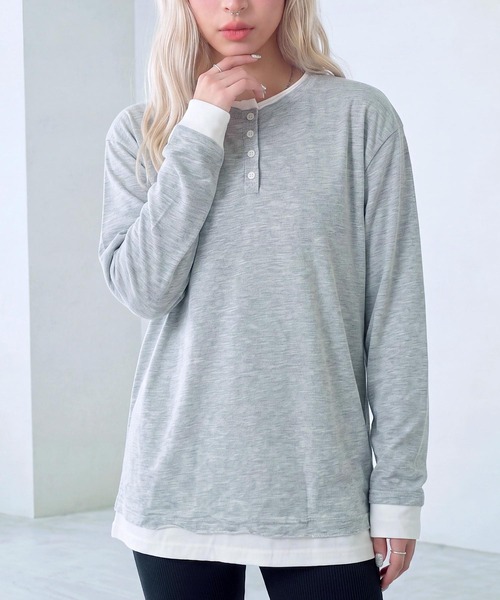cammie(キャミー)の「フロントボタンレイヤードオーバーサイズロンT(Tシャツ/カットソー・レディース・ブラック/グレー・FREE)」の17枚目の写真