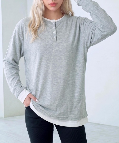 cammie(キャミー)の「フロントボタンレイヤードオーバーサイズロンT(Tシャツ/カットソー・レディース・ブラック/グレー・FREE)」の18枚目の写真