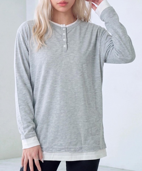 cammie(キャミー)の「フロントボタンレイヤードオーバーサイズロンT(Tシャツ/カットソー・レディース・ブラック/グレー・FREE)」の19枚目の写真