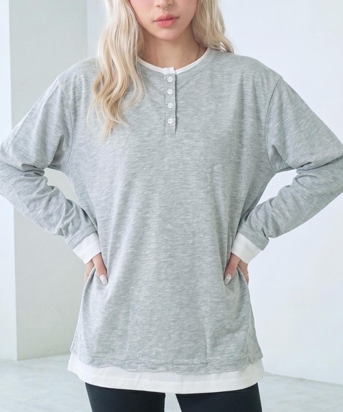 cammie(キャミー)の「フロントボタンレイヤードオーバーサイズロンT(Tシャツ/カットソー・レディース・ブラック/グレー・FREE)」の20枚目の写真