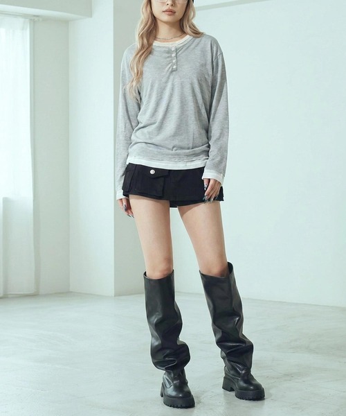 cammie(キャミー)の「フロントボタンレイヤードオーバーサイズロンT(Tシャツ/カットソー・レディース・ブラック/グレー・FREE)」の21枚目の写真