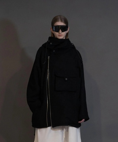 my beautiful landlet（マイビューティフルランドレット）の「【my beautiful landlet】 BISHU WOOL OVERSIZED HOOD BLOUSON（ミリタリージャケット・メンズ・ブラック/グレー/チャコールグレー/ネイビー・0/1）」の2枚目の写真