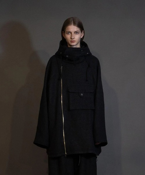 my beautiful landlet（マイビューティフルランドレット）の「【my beautiful landlet】 BISHU WOOL OVERSIZED HOOD BLOUSON（ミリタリージャケット・メンズ・ブラック/グレー/チャコールグレー/ネイビー・0/1）」の7枚目の写真