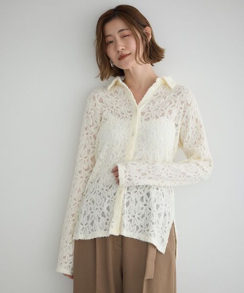 YECCA VECCA（イェッカヴェッカ）の「フラワー起毛レースシャツ（シャツ/ブラウス・レディース・オフホワイト・FREE）」の3枚目の写真