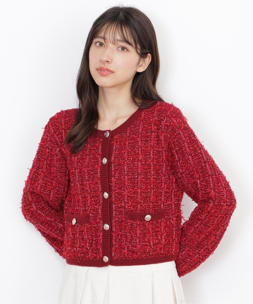 JILL by JILL STUART（ジルバイジルスチュアート）の「◇ラメツイードニットカーディガン（ニット/セーター・レディース・ブルー/レッド/ホワイト・FREE）」の4枚目の写真