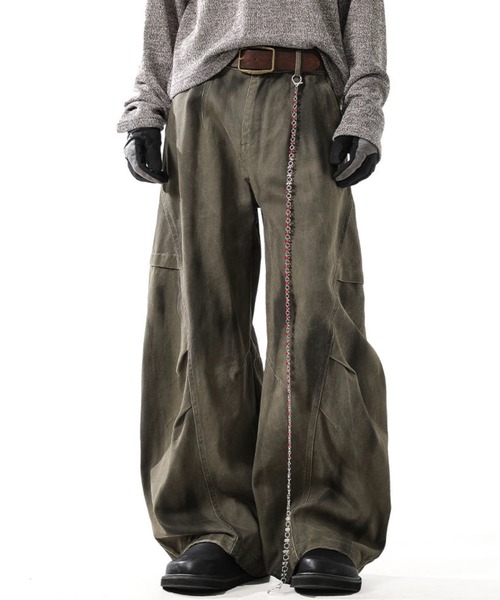 WESTBOY（ウエストボーイ）の「ルーズシルエット カーブデニムパンツ WO25W3PT03【WB ORIGINALS】【2025AW】（デニムパンツ・メンズ・グリーン/ブラウン・M/L/XL）」の2枚目の写真