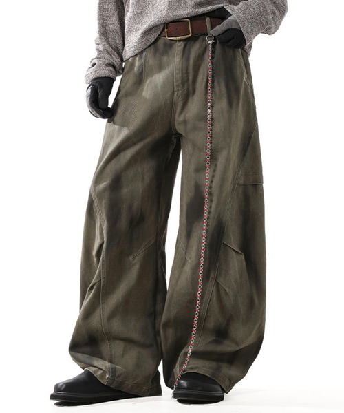 WESTBOY（ウエストボーイ）の「ルーズシルエット カーブデニムパンツ WO25W3PT03【WB ORIGINALS】【2025AW】（デニムパンツ・メンズ・グリーン/ブラウン・M/L/XL）」の3枚目の写真