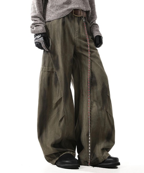 WESTBOY（ウエストボーイ）の「ルーズシルエット カーブデニムパンツ WO25W3PT03【WB ORIGINALS】【2025AW】（デニムパンツ・メンズ・グリーン/ブラウン・M/L/XL）」の4枚目の写真