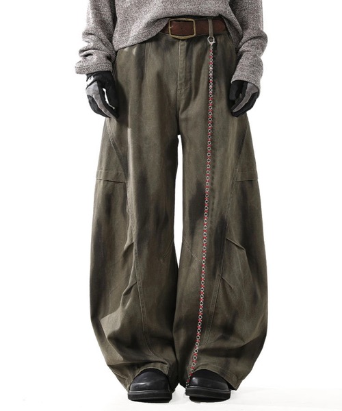 WESTBOY（ウエストボーイ）の「ルーズシルエット カーブデニムパンツ WO25W3PT03【WB ORIGINALS】【2025AW】（デニムパンツ・メンズ・グリーン/ブラウン・M/L/XL）」の5枚目の写真