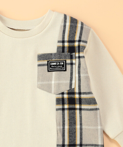 COMME CA ISM（コムサイズム）の「チェック 切り替えトレーナー(ベビーサイズ)（スウェット・キッズ・ベージュ系/ネイビー系・80-90cm）」の6枚目の写真