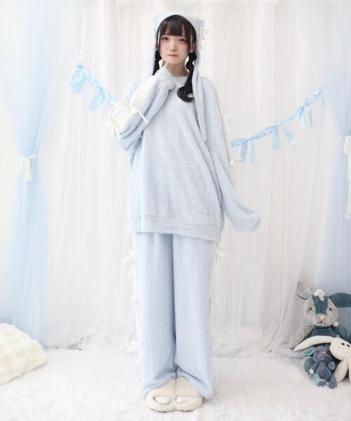 Whinny（ホワイニー）の「Whinny/《セットアップ可能♪》ゆるもちリボンちゃん（ニット/セーター・レディース・ホワイト/サックスブルー/ブラック・FREE）」の4枚目の写真