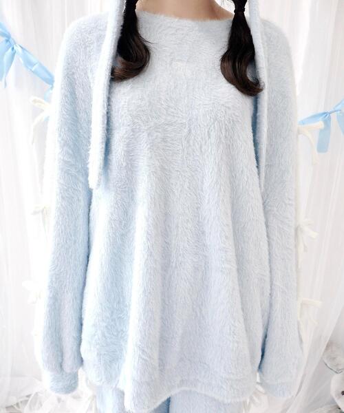 Whinny（ホワイニー）の「Whinny/《セットアップ可能♪》ゆるもちリボンちゃん（ニット/セーター・レディース・ホワイト/サックスブルー/ブラック・FREE）」の5枚目の写真