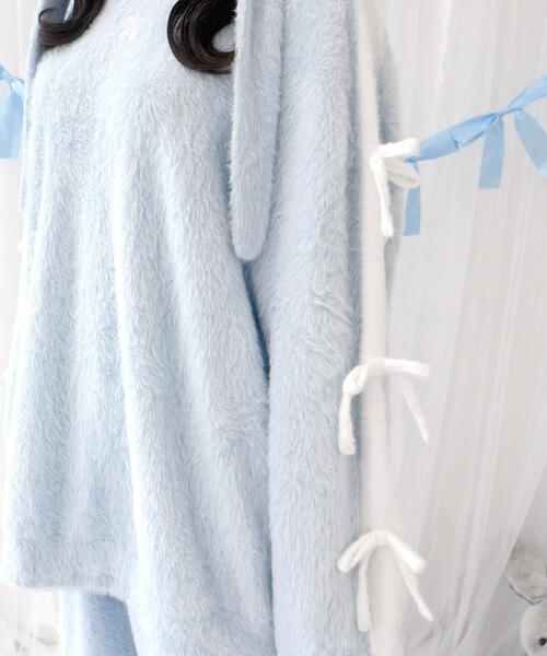 Whinny（ホワイニー）の「Whinny/《セットアップ可能♪》ゆるもちリボンちゃん（ニット/セーター・レディース・ホワイト/サックスブルー/ブラック・FREE）」の6枚目の写真