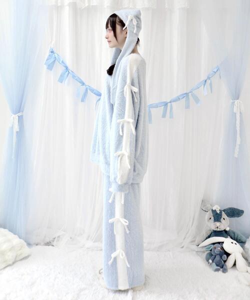 Whinny（ホワイニー）の「Whinny/《セットアップ可能♪》ゆるもちリボンちゃん（ニット/セーター・レディース・ホワイト/サックスブルー/ブラック・FREE）」の8枚目の写真