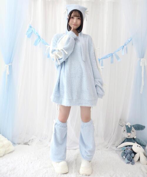 Whinny（ホワイニー）の「Whinny/《セットアップ可能♪》ゆるもちリボンちゃん（ニット/セーター・レディース・ホワイト/サックスブルー/ブラック・FREE）」の10枚目の写真