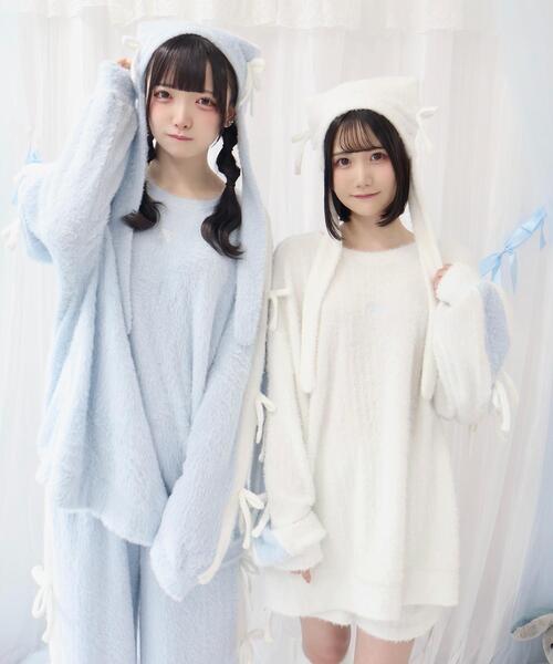 Whinny（ホワイニー）の「Whinny/《セットアップ可能♪》ゆるもちリボンちゃん（ニット/セーター・レディース・ホワイト/サックスブルー/ブラック・FREE）」の19枚目の写真