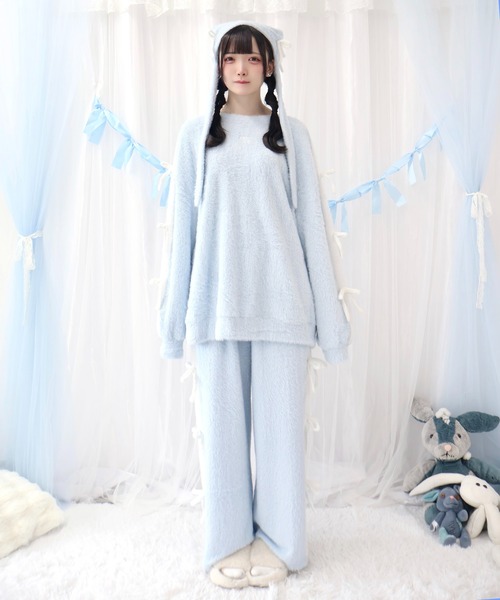 Whinny（ホワイニー）の「Whinny/《セットアップ可能♪》ゆるもちリボンちゃん（ニット/セーター・レディース・ホワイト/サックスブルー/ブラック・FREE）」の7枚目の写真