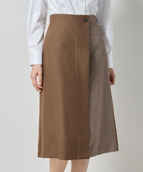 NARACAMICIE（ナラカミーチェ）の「【NARACAMICIE】【セットアップ対応】ヘリンボン×チェックスカート（スカート・レディース・ブラウン/ブラック・M/XL）」の4枚目の写真