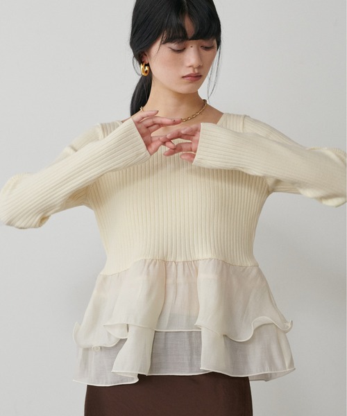 LARUTA（ラルータ）の「【LARUTA】［Yurie企画］前後2WAYペプラムフリルニット（ニット/セーター・レディース・ブラック/アイボリー/ダークブラウン/モカ・FREE）」の17枚目の写真