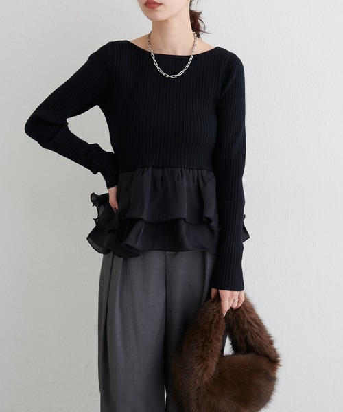 LARUTA】［Yurie企画］前後2WAYペプラムフリルニット（ニット/セーター