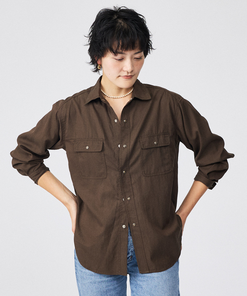 Rouge vif la cle(ルージュヴィフラクレ)の「【Le Melange/ル・メランジュ】テンセルナイロンツイルシャツ / セットアップ着用可能【WEB限定】(シャツ/ブラウス・レディース・キャメル/ブラウン・フリー)」の6枚目の写真