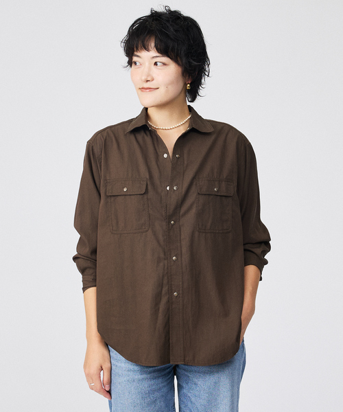 Rouge vif la cle(ルージュヴィフラクレ)の「【Le Melange/ル・メランジュ】テンセルナイロンツイルシャツ / セットアップ着用可能【WEB限定】(シャツ/ブラウス・レディース・キャメル/ブラウン・フリー)」の7枚目の写真