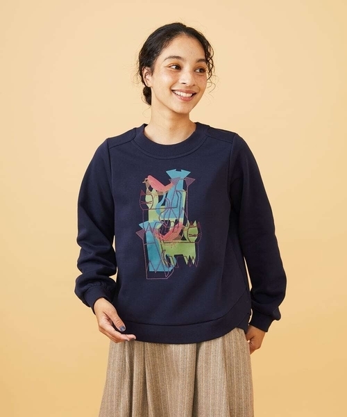 Jocomomola(ホコモモラ)の「Animales Coloridos 裏起毛カットソー(Tシャツ/カットソー・レディース・クリーム/ネイビー・40)」の1枚目の写真