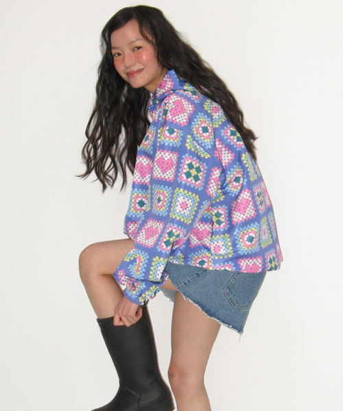 RONRON(ロンロン)の「HEART CROCHET PATTERN HOODED WINDBREAKER JUMPER LIGHT PURPLE(ナイロンジャケット・レディース・その他・FREE)」の1枚目の写真