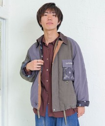 353124：異素材使いの配色切替 中綿キルトジャケット