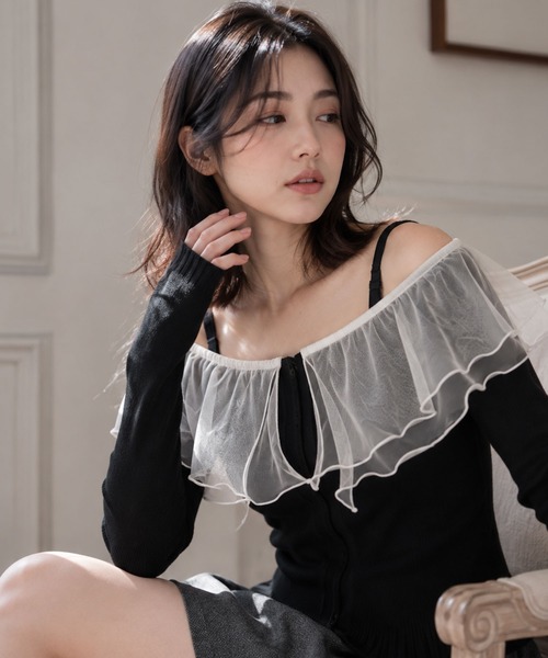 Ruwan yu(ルワンユー)の「チュールフリルオフショルニットトップス【大きいサイズ対応】(ニット/セーター・レディース・ブラック・4L/3L/LL/L)」の18枚目の写真