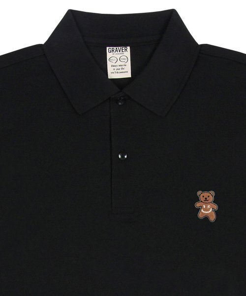 GRAVER（グレーバー）の「[ユニセックス]ベア刺繍ピケ半袖Tシャツ_ブラック（ポロシャツ・レディース・ブラック・SMALL/MEDIUM）」の5枚目の写真
