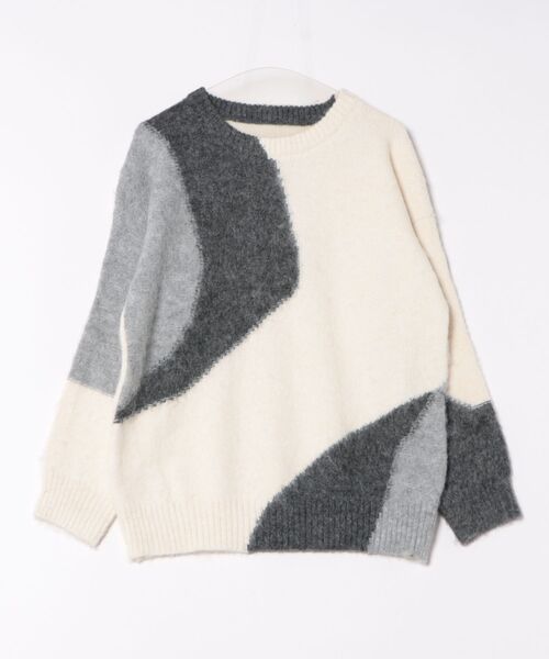 STYLEBLOCK(スタイルブロック)の「ラウンドネック配色MIXニットトップス(ニット/セーター・レディース・チャコールグレー/ブルー/パープル・FREE)」の10枚目の写真